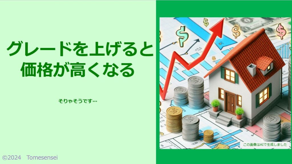 グレードを上げると価格が高くなります